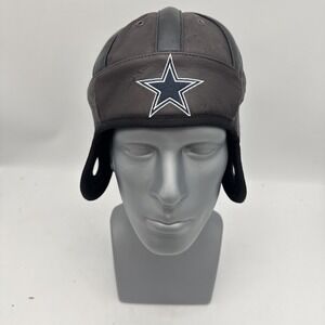 Dallas Cowboys NFL Helmet Head Trapper Style Brown Leather Hat